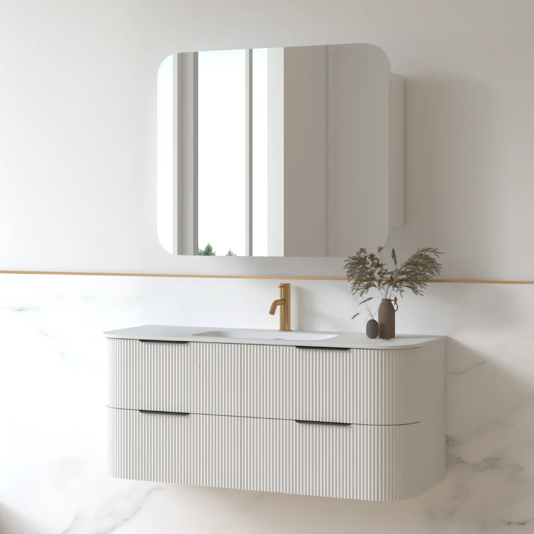 Lunara 1200 Curved Matte White Fluted Wall Hung Vanity - Image 4