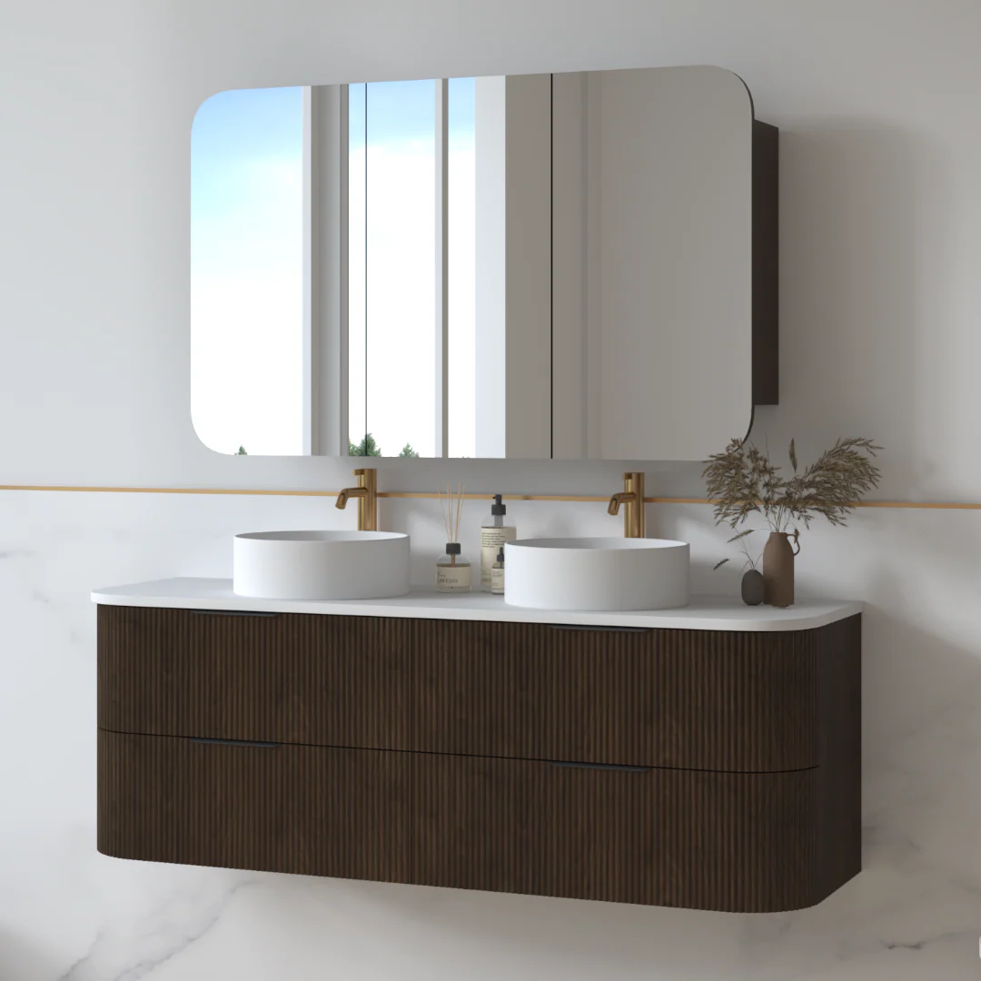 Lunara 1500 Curved Alder Walnut Fluted Wall Hung Vanity - Image 2