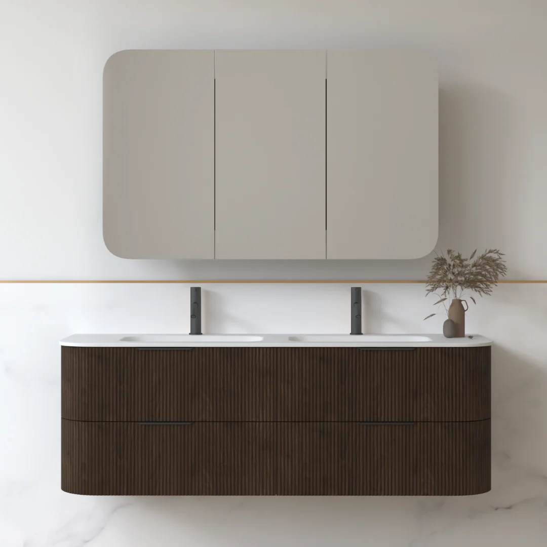 Lunara 1500 Curved Alder Walnut Fluted Wall Hung Vanity - Image 3