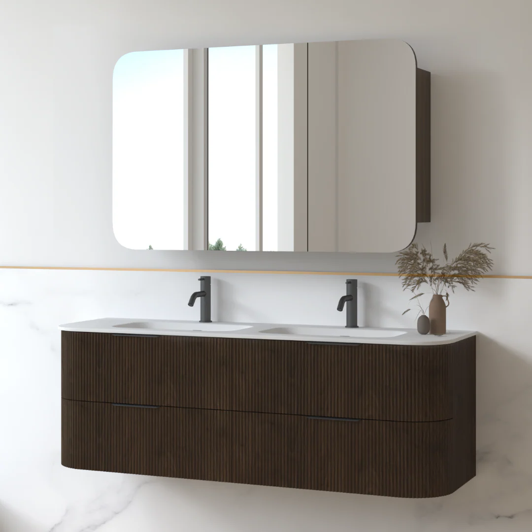 Lunara 1500 Curved Alder Walnut Fluted Wall Hung Vanity - Image 4