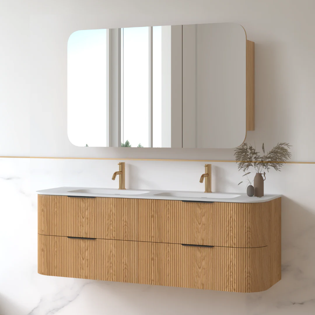Lunara 1500 Curved Light Walnut Fluted Wall Hung Vanity - Image 4