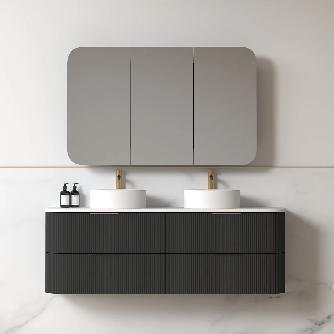 Lunara 1500 Curved Matte Black Fluted Wall Hung Vanity