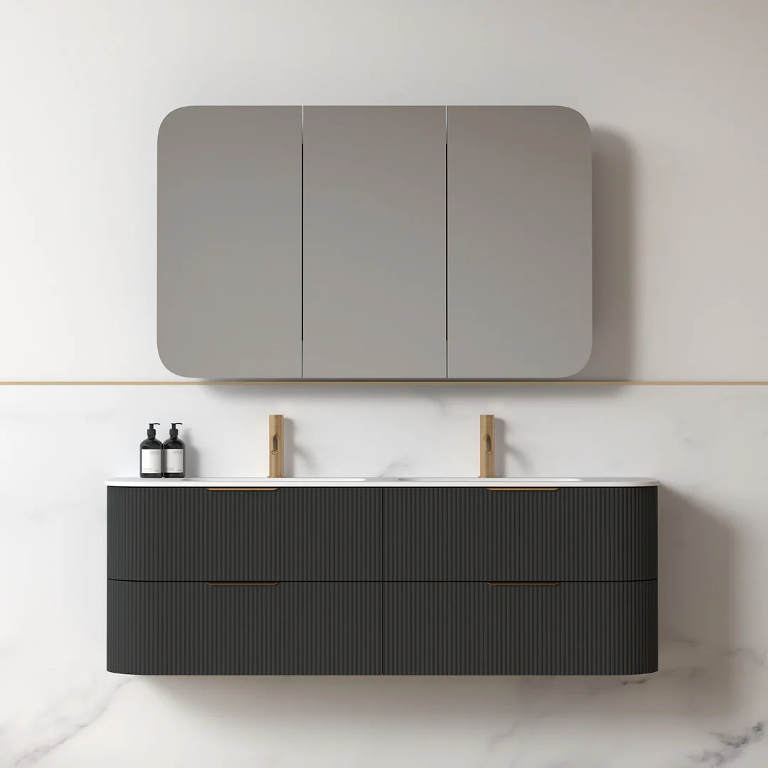 Lunara 1500 Curved Matte Black Fluted Wall Hung Vanity - Image 5