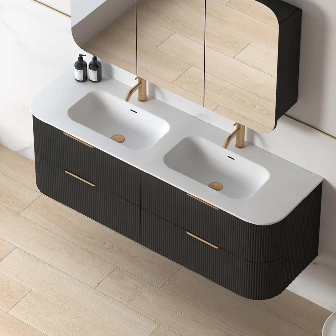 Lunara 1500 Curved Matte Black Fluted Wall Hung Vanity - Image 7
