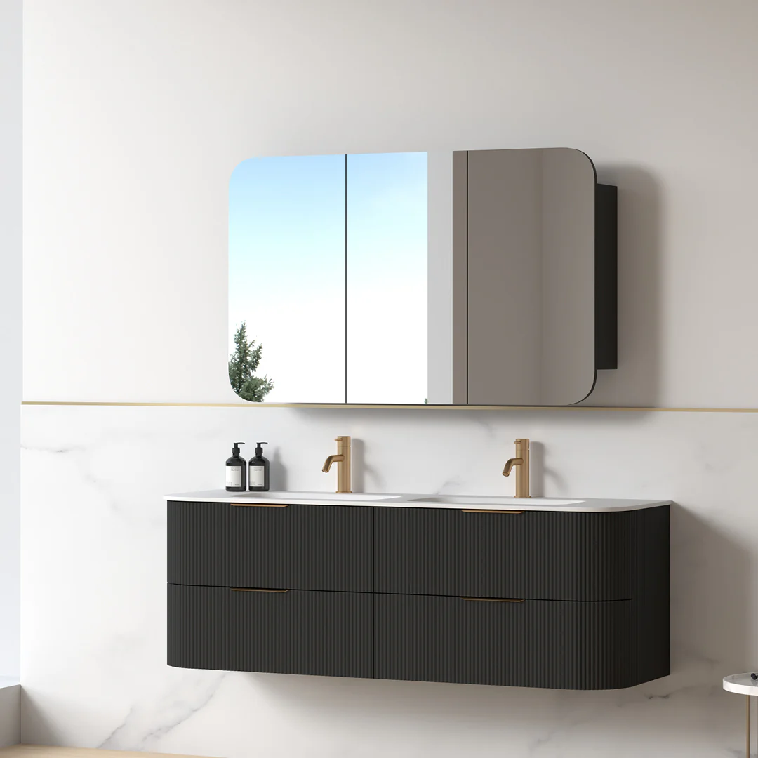 Lunara 1500 Curved Matte Black Fluted Wall Hung Vanity - Image 8