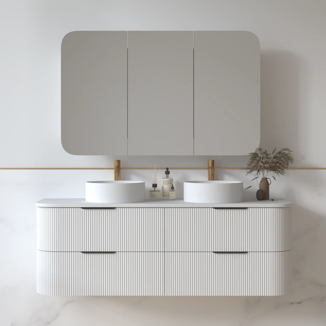Lunara 1500 Curved Matte White Fluted Wall Hung Vanity