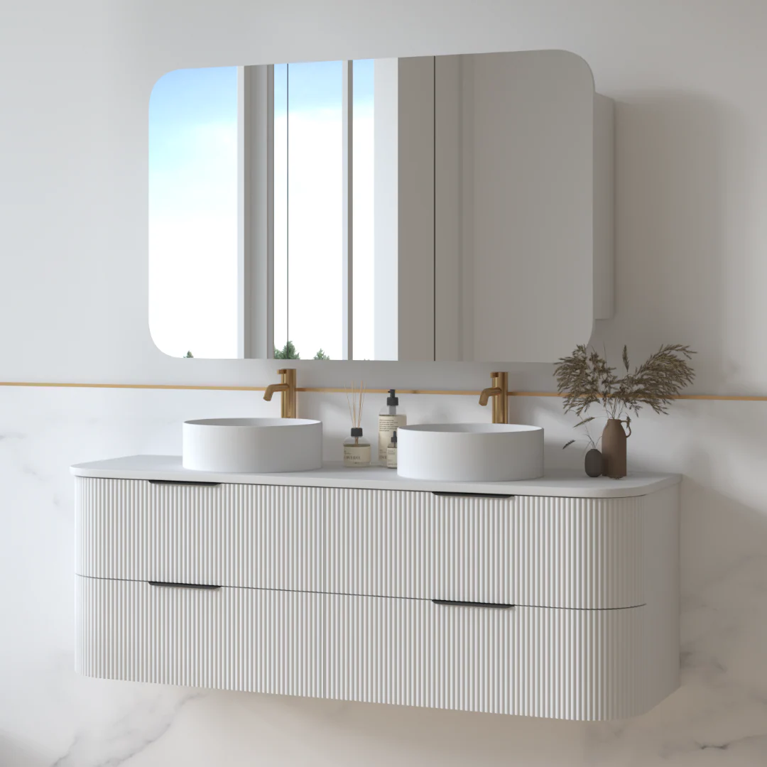Lunara 1500 Curved Matte White Fluted Wall Hung Vanity - Image 2
