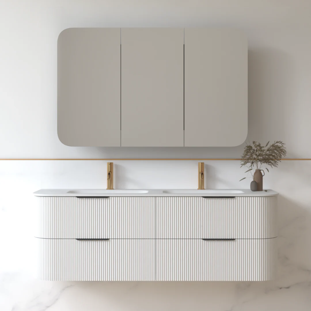 Lunara 1500 Curved Matte White Fluted Wall Hung Vanity - Image 3