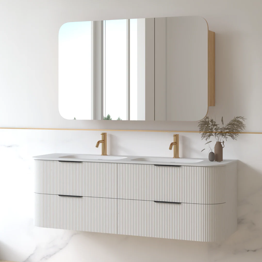 Lunara 1500 Curved Matte White Fluted Wall Hung Vanity - Image 4