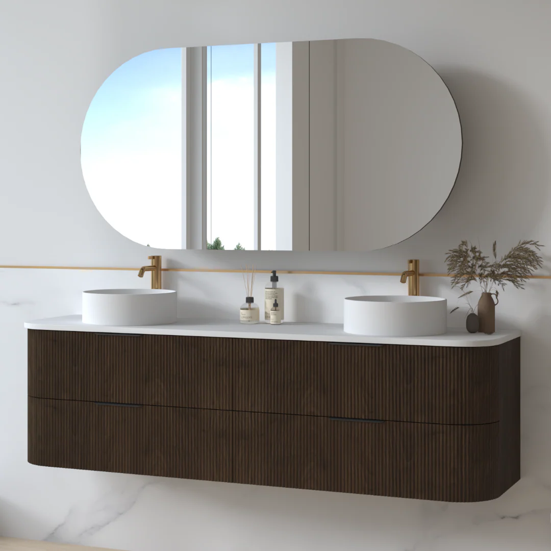 Lunara 1800 Curved Alder Walnut Fluted Wall Hung Vanity - Image 2