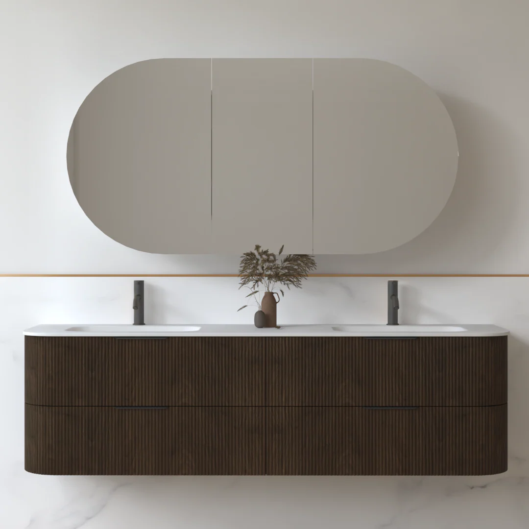 Lunara 1800 Curved Alder Walnut Fluted Wall Hung Vanity - Image 3