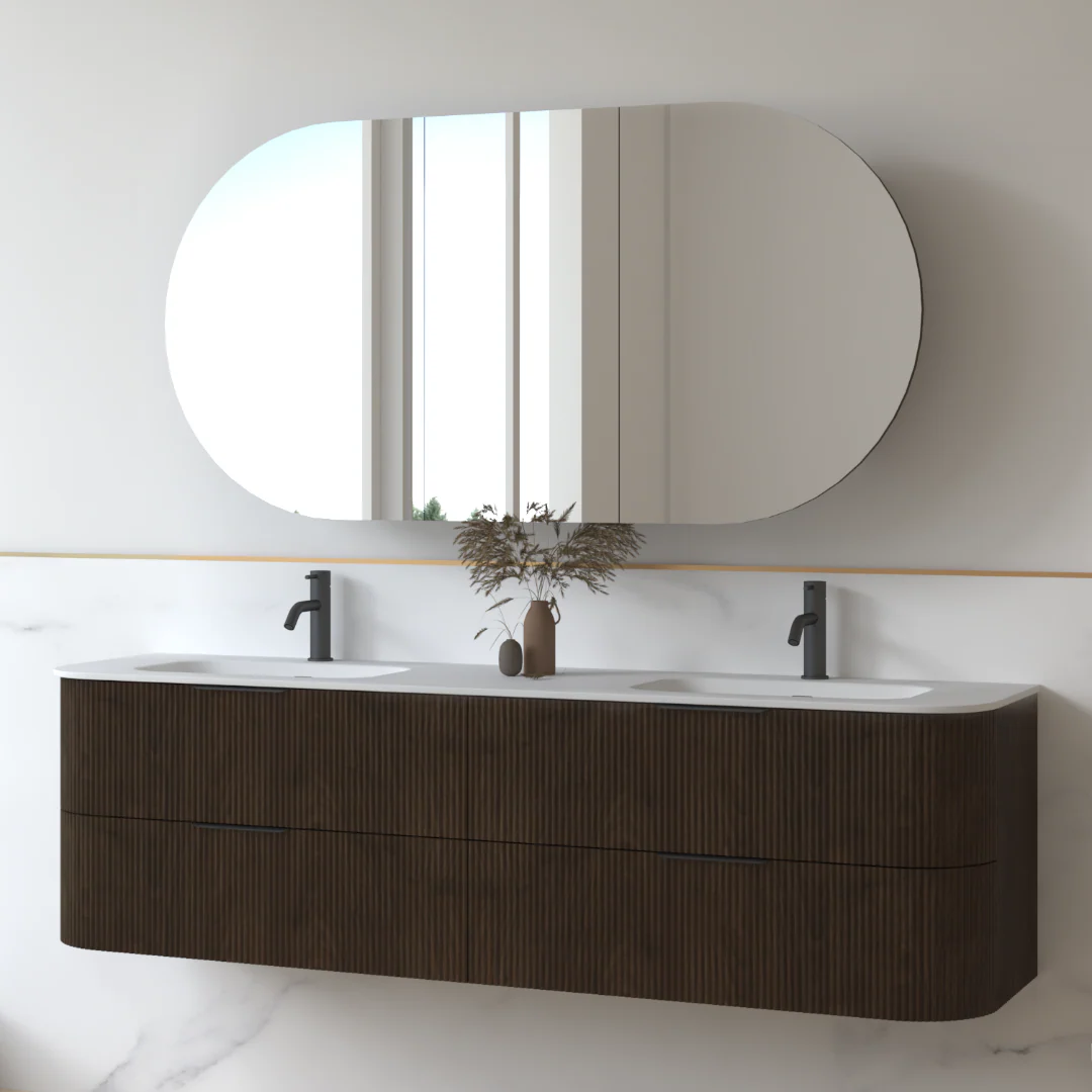 Lunara 1800 Curved Alder Walnut Fluted Wall Hung Vanity - Image 4
