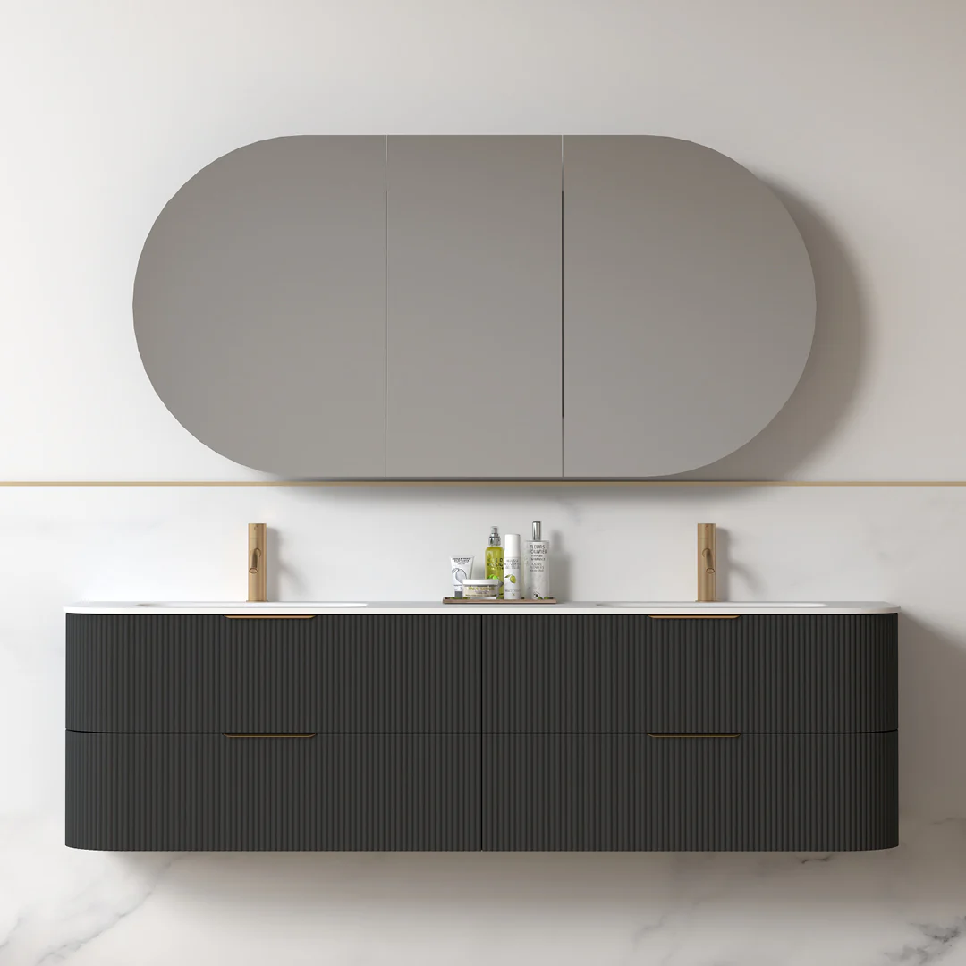 Lunara 1800 Curved Matte Black Fluted Wall Hung Vanity - Image 5