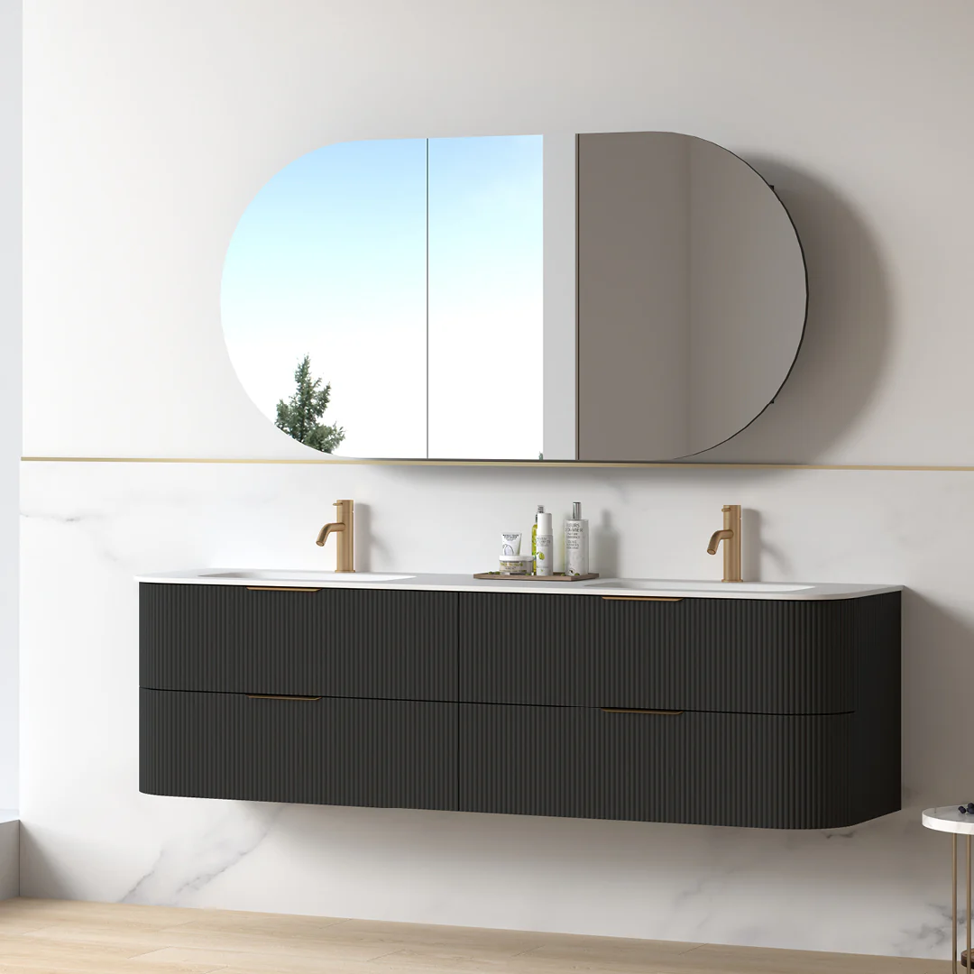 Lunara 1800 Curved Matte Black Fluted Wall Hung Vanity - Image 7