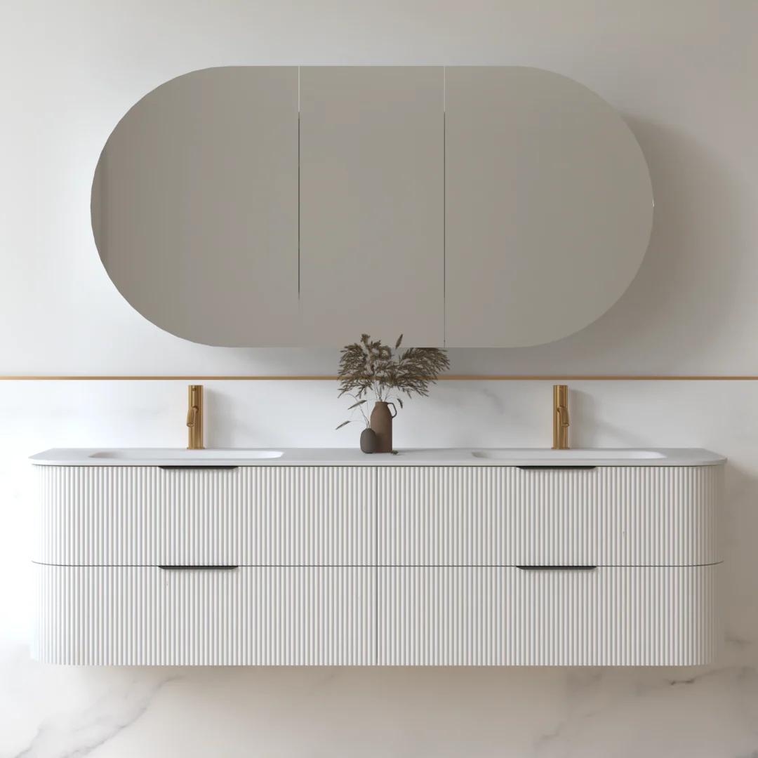 Lunara 1800 Curved Matte White Fluted Wall Hung Vanity - Image 3