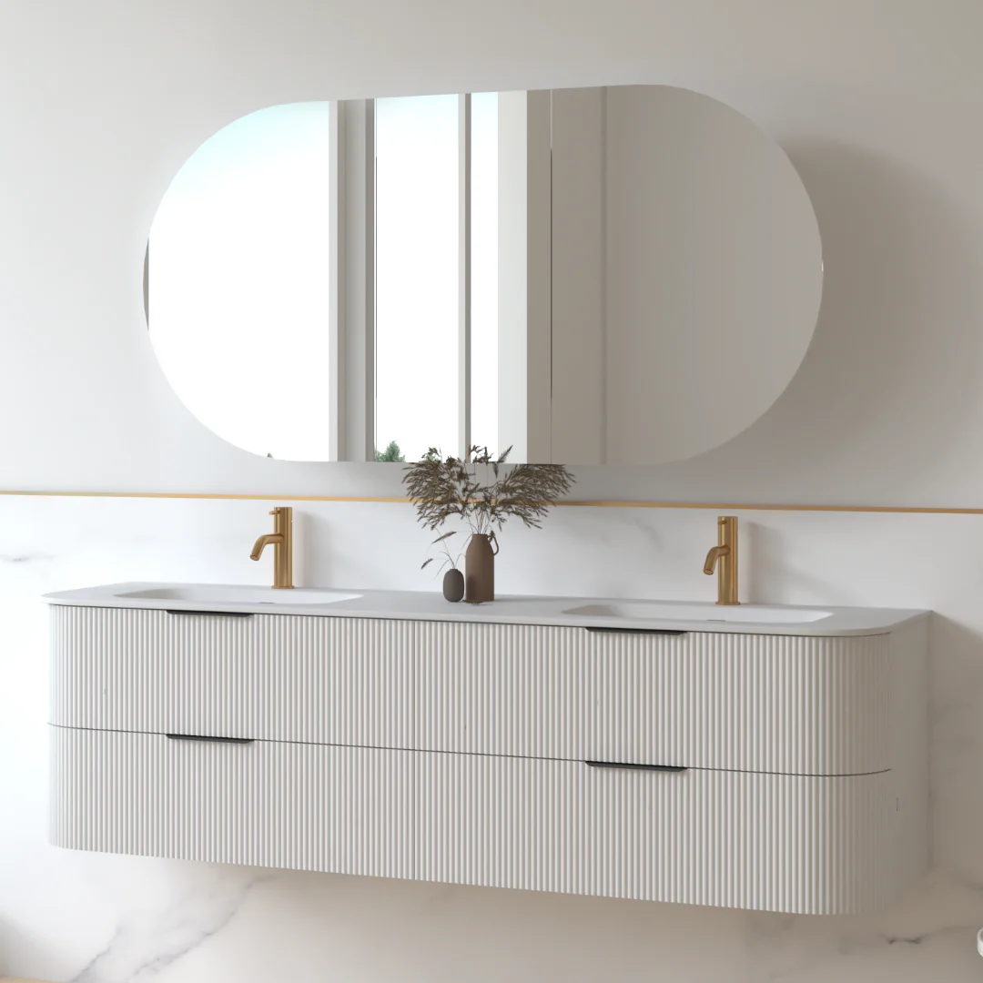 Lunara 1800 Curved Matte White Fluted Wall Hung Vanity - Image 4