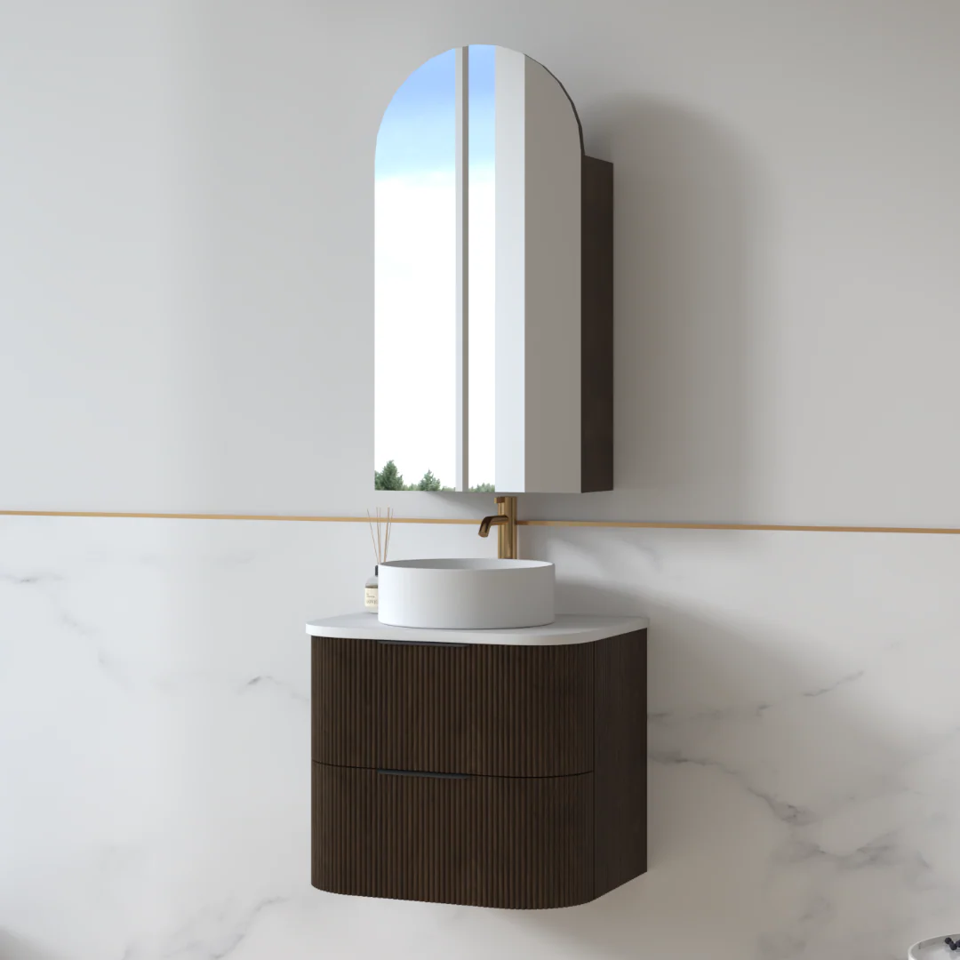 Lunara 600 Curved Alder Walnut Fluted Wall Hung Vanity - Image 2