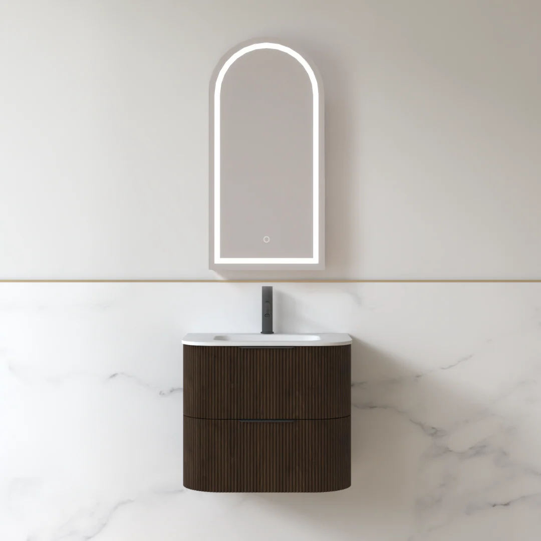 Lunara 600 Curved Alder Walnut Fluted Wall Hung Vanity - Image 3