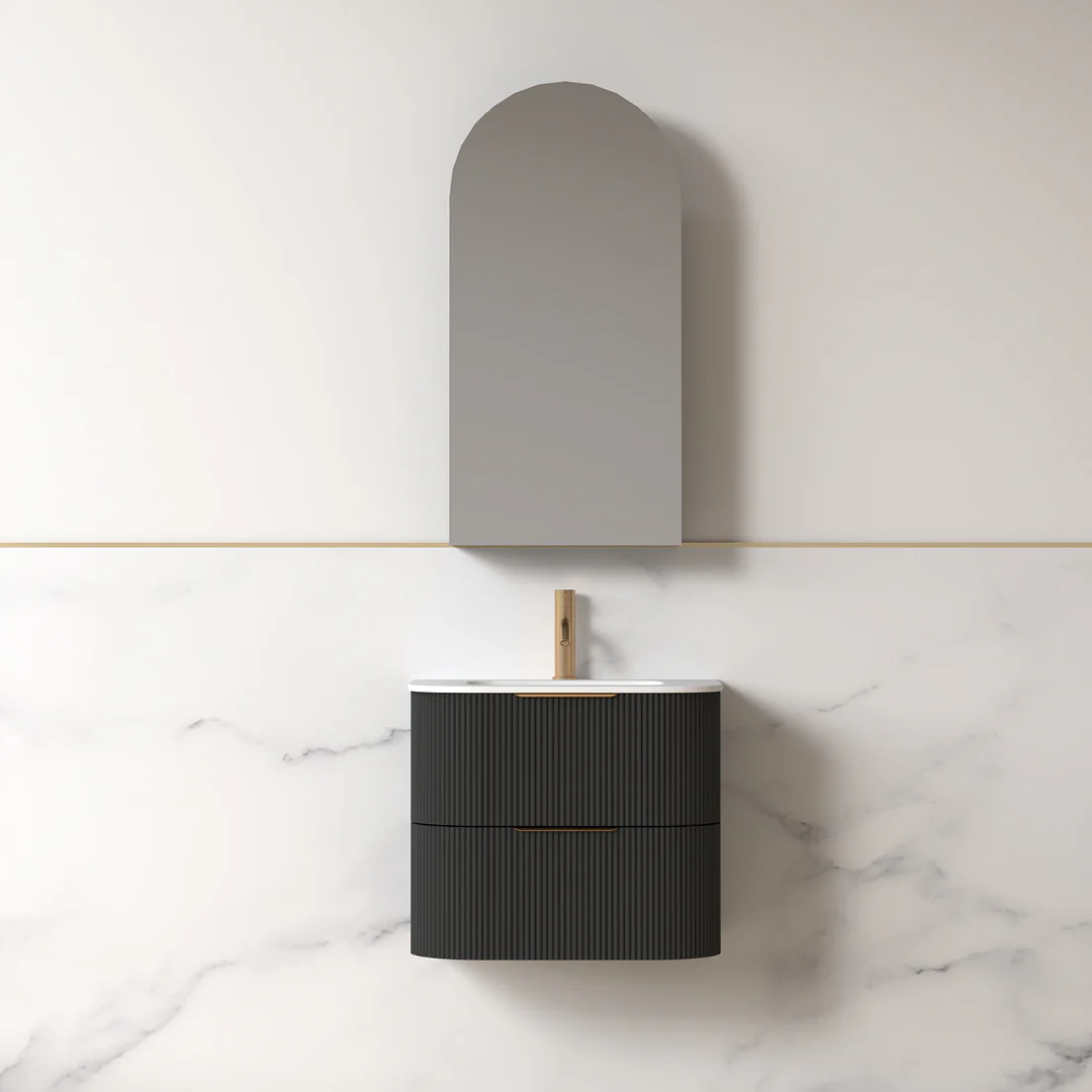 Lunara 600 Curved Matte Black Fluted Wall Hung Vanity - Image 5