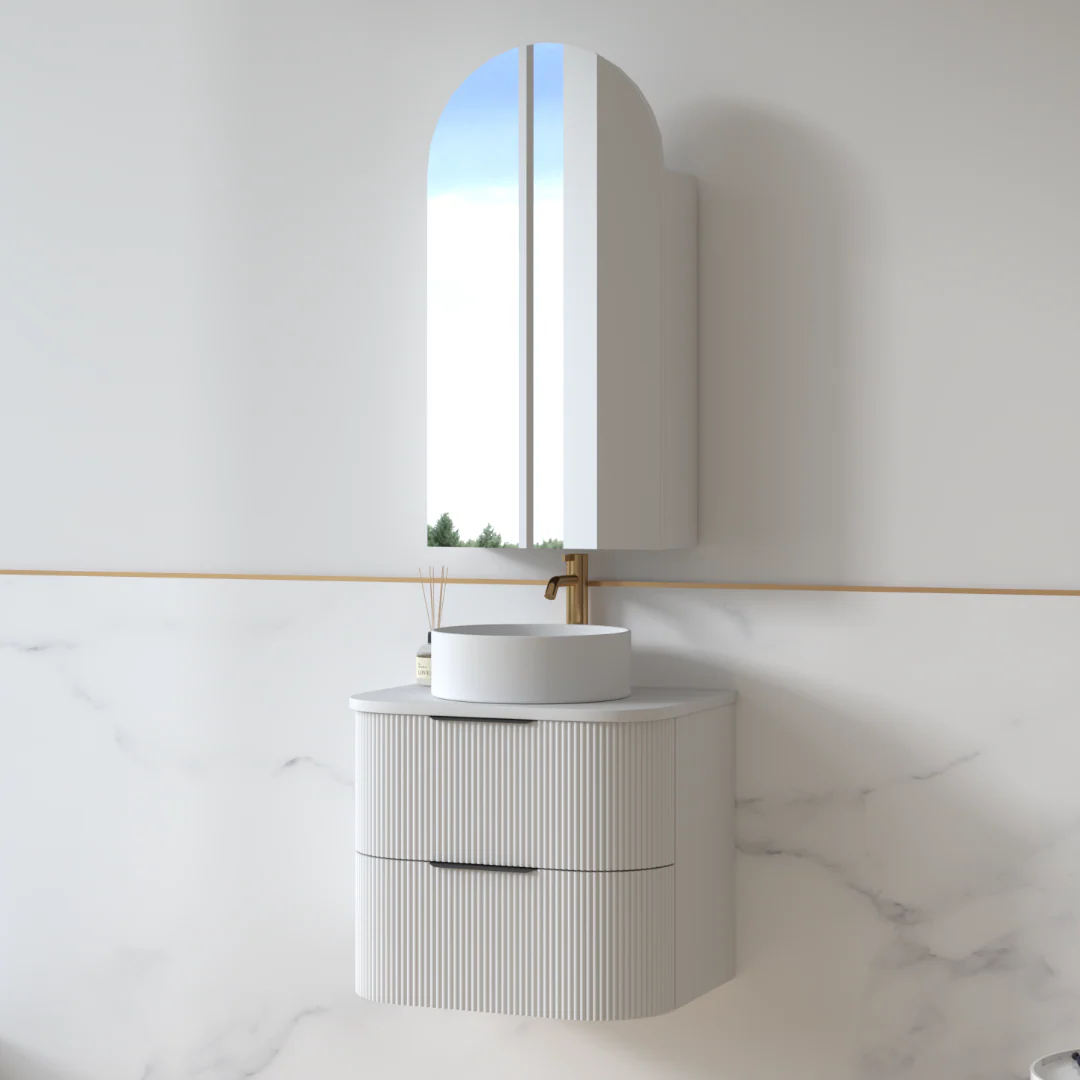 Lunara 600 Curved Matte White Fluted Wall Hung Vanity - Image 2