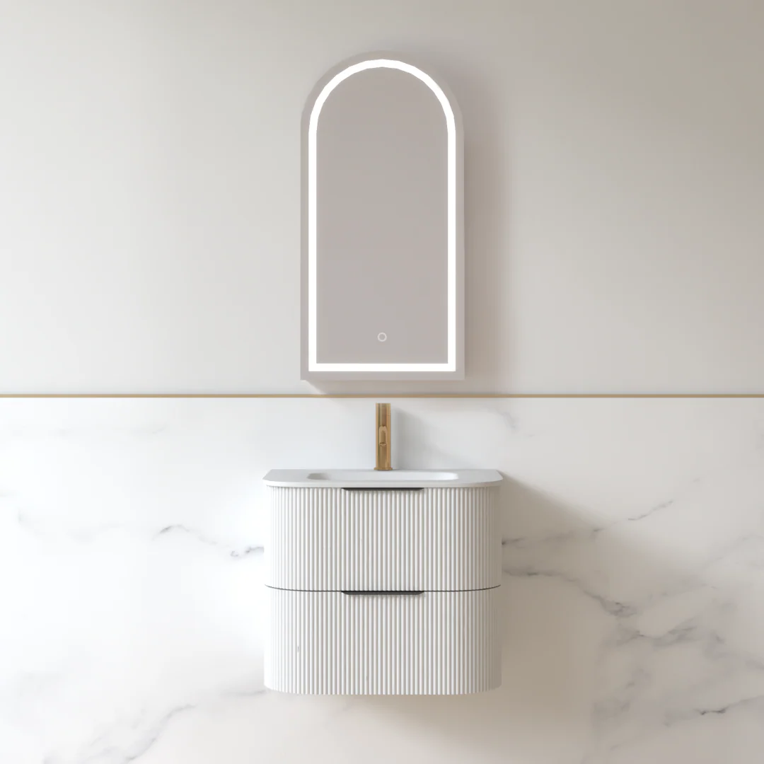 Lunara 600 Curved Matte White Fluted Wall Hung Vanity - Image 3