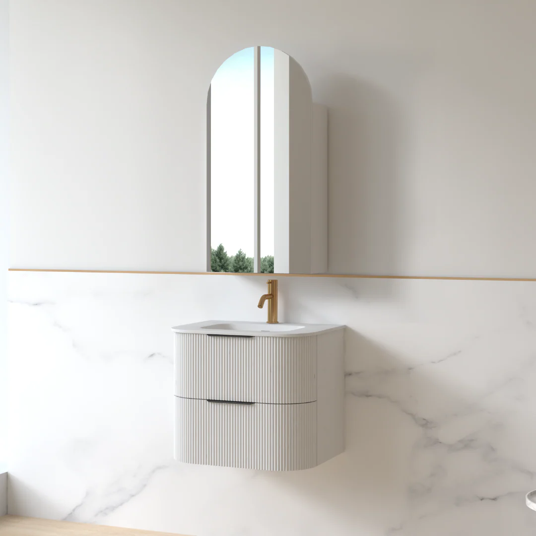 Lunara 600 Curved Matte White Fluted Wall Hung Vanity - Image 4
