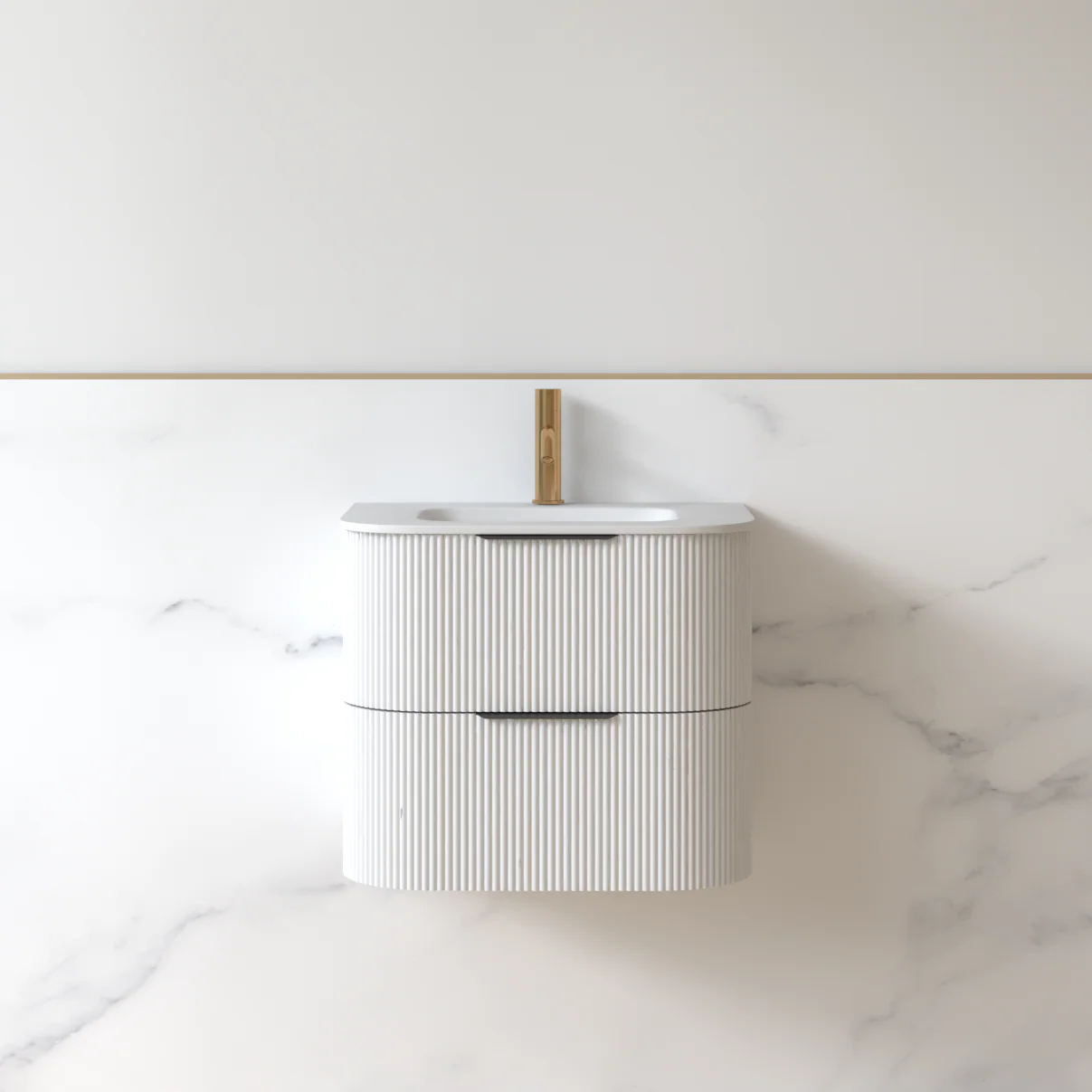 Lunara 600 Curved Matte White Fluted Wall Hung Vanity - Image 5