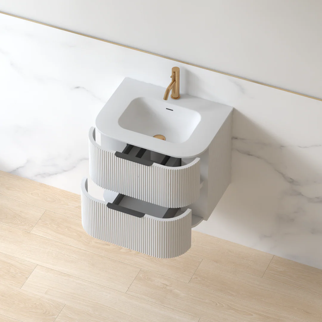 Lunara 600 Curved Matte White Fluted Wall Hung Vanity - Image 6