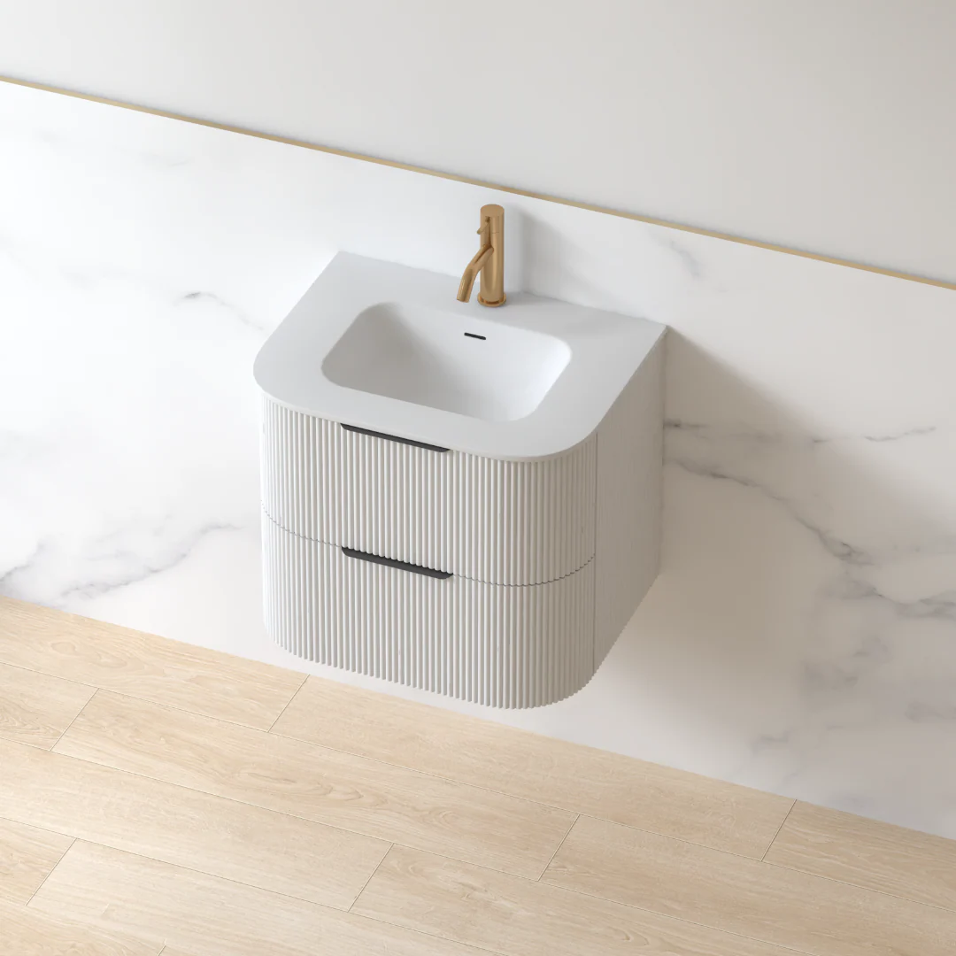 Lunara 600 Curved Matte White Fluted Wall Hung Vanity - Image 7