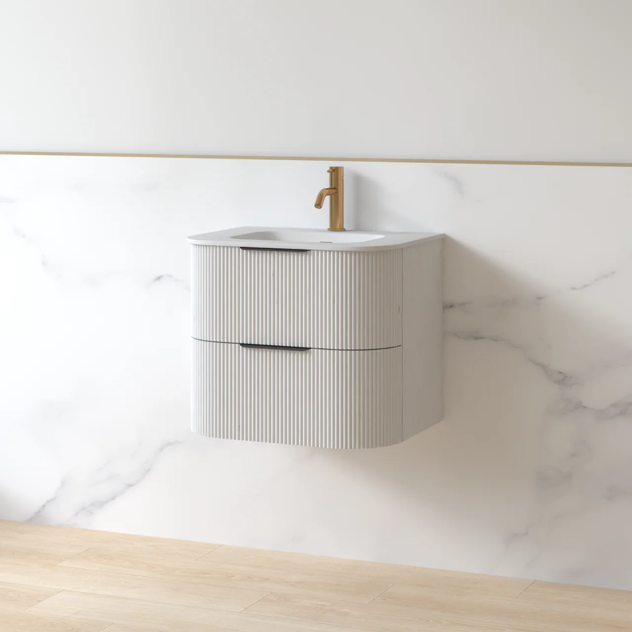 Lunara 600 Curved Matte White Fluted Wall Hung Vanity - Image 8