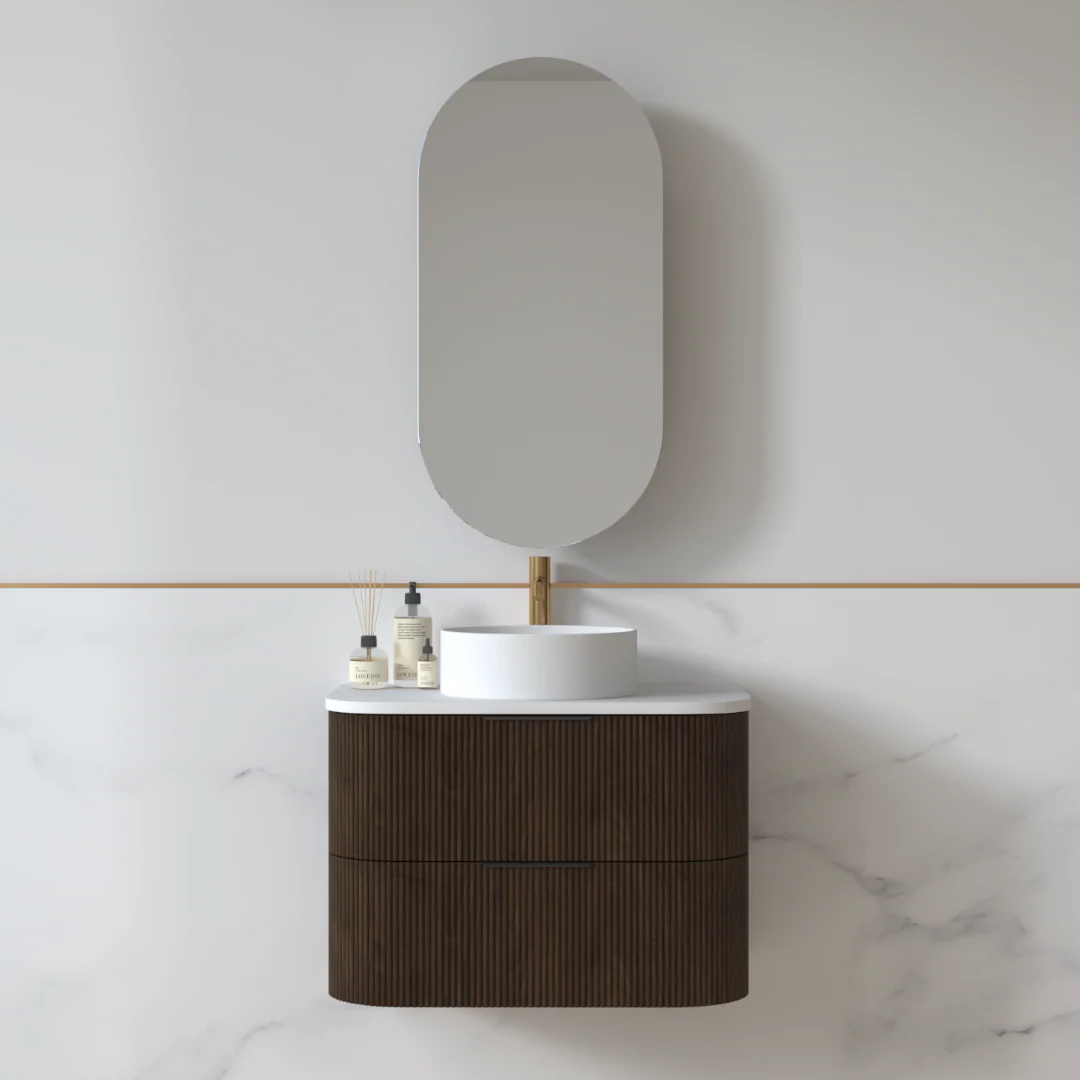 Lunara 750 Curved Alder Walnut Fluted Wall Hung Vanity