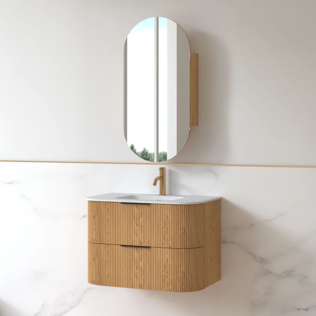 Lunara 750 Curved Light Walnut Fluted Wall Hung Vanity - Image 4