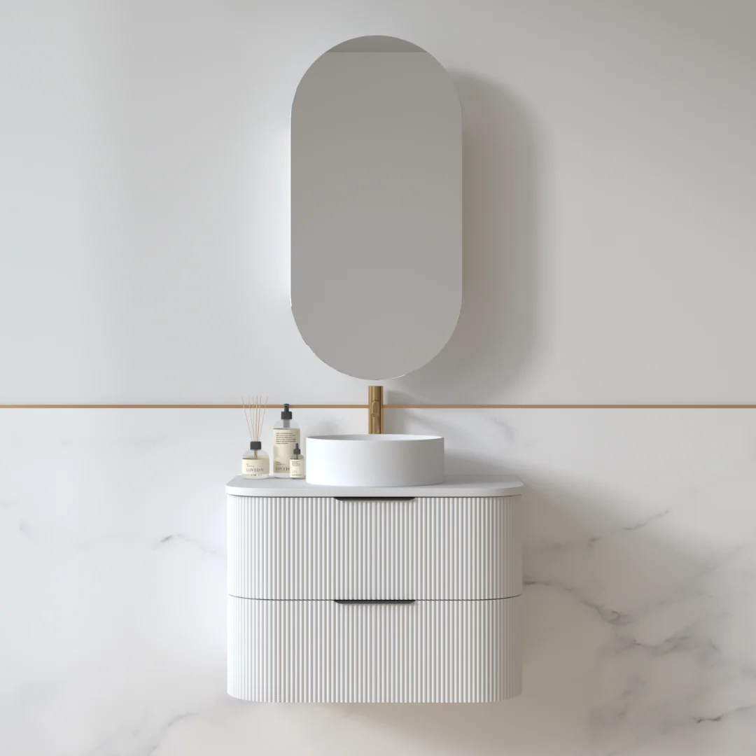 Lunara 750 Curved Matte White Fluted Wall Hung Vanity