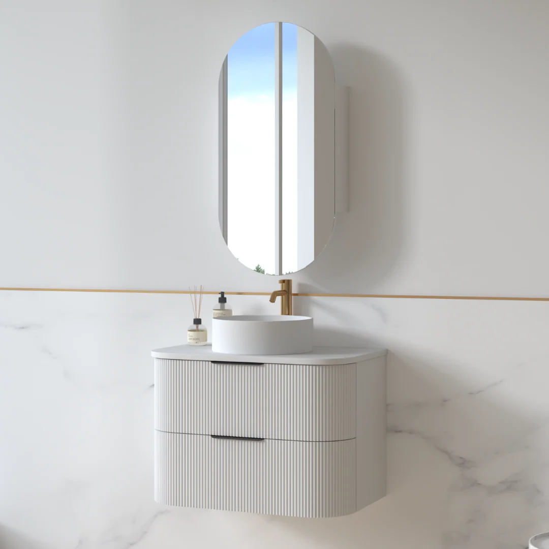 Lunara 750 Curved Matte White Fluted Wall Hung Vanity - Image 2
