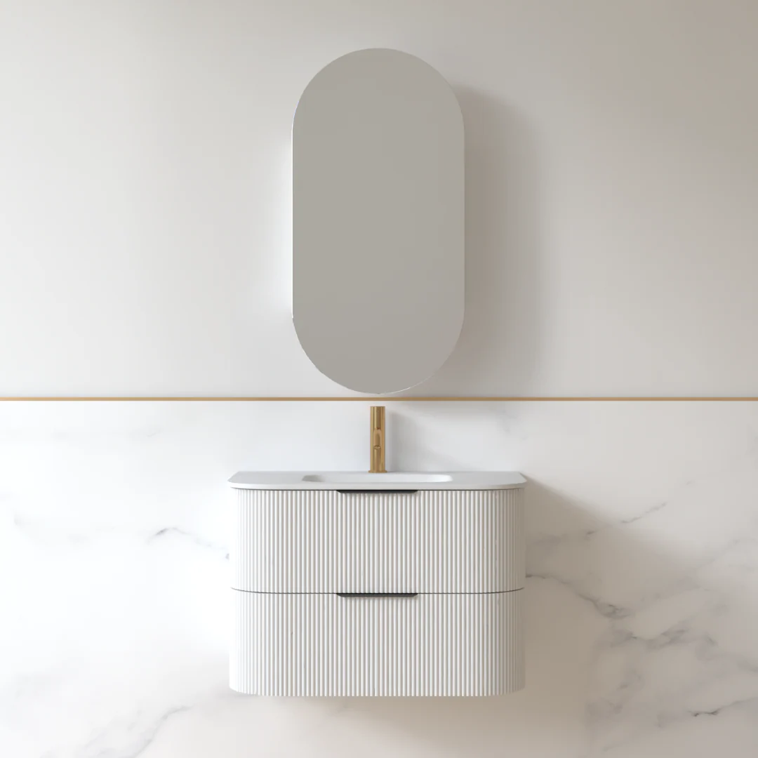 Lunara 750 Curved Matte White Fluted Wall Hung Vanity - Image 3