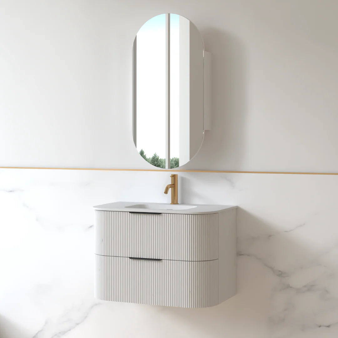 Lunara 750 Curved Matte White Fluted Wall Hung Vanity - Image 4