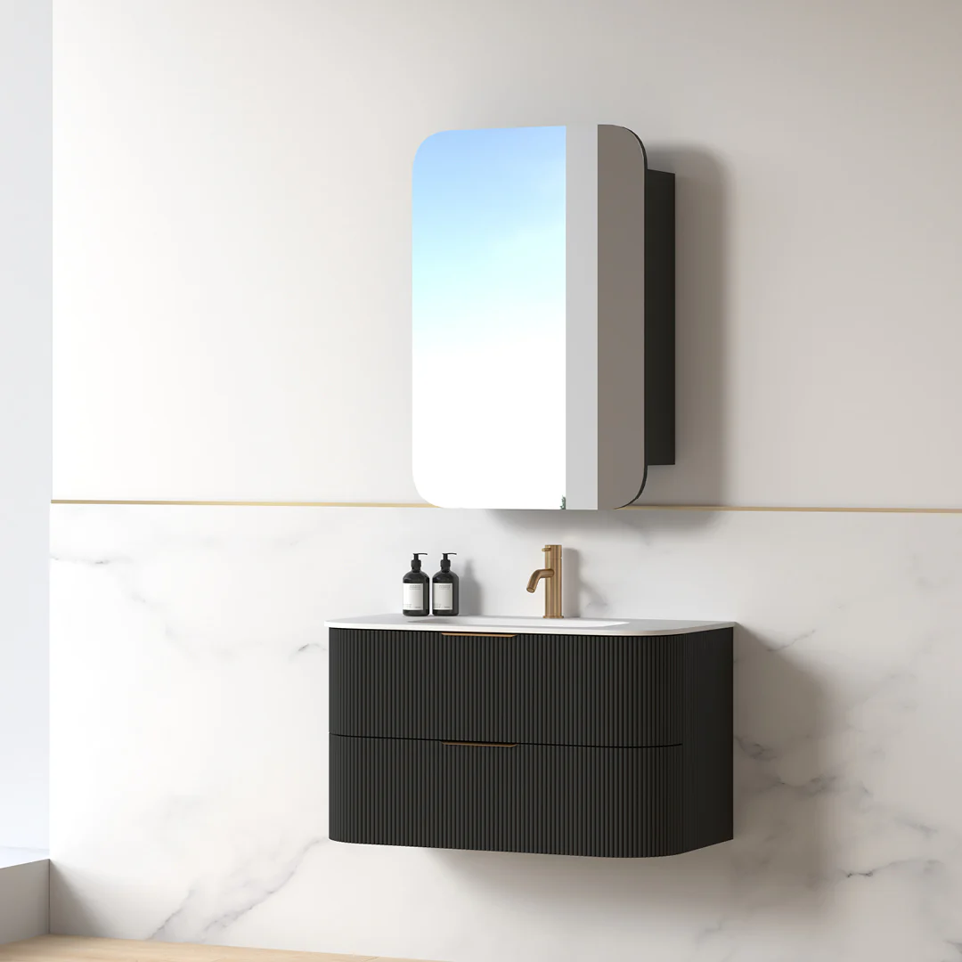 Lunara 900 Curved Matte Black Fluted Wall Hung Vanity - Image 5