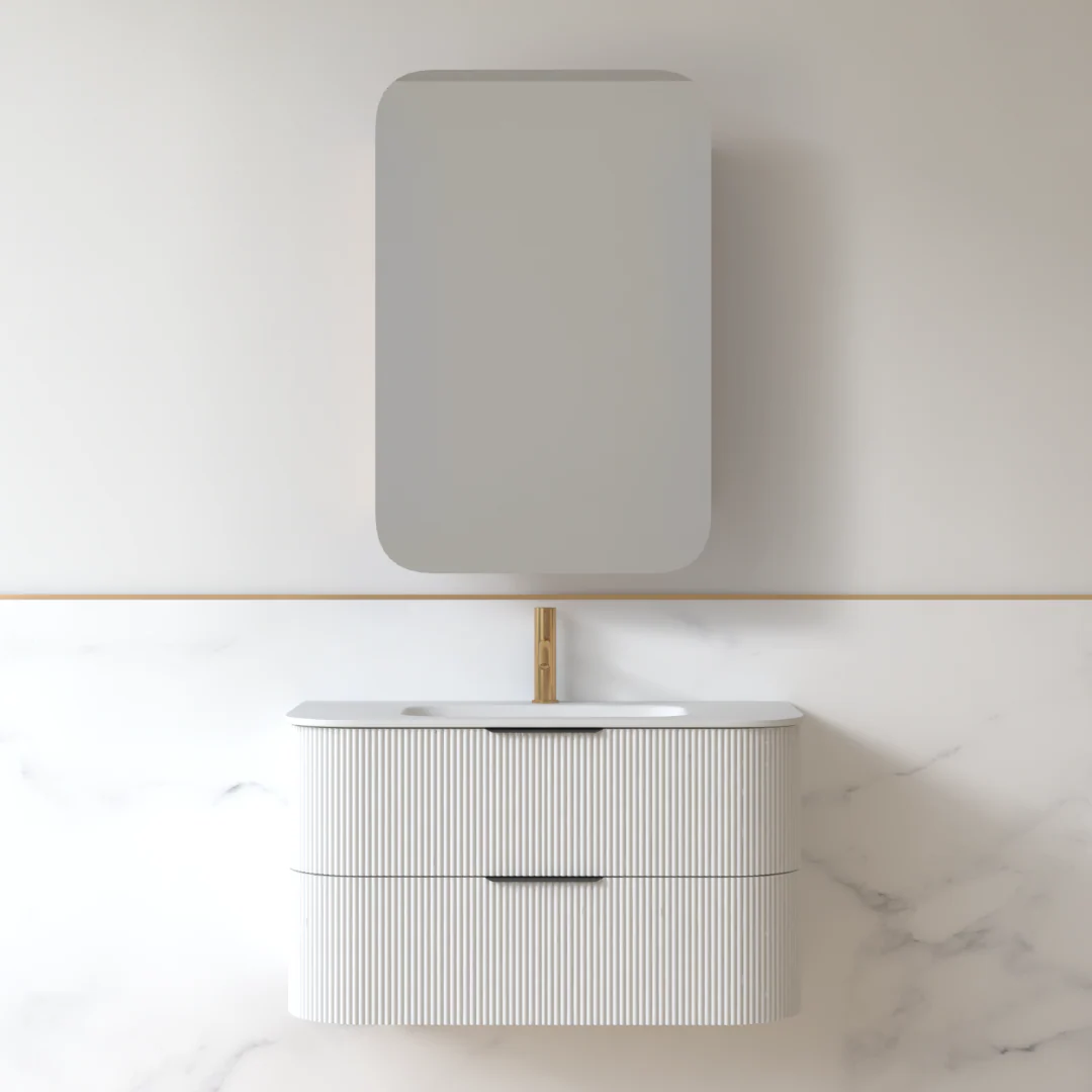 Lunara 900 Curved Matte White Fluted Wall Hung Vanity - Image 3