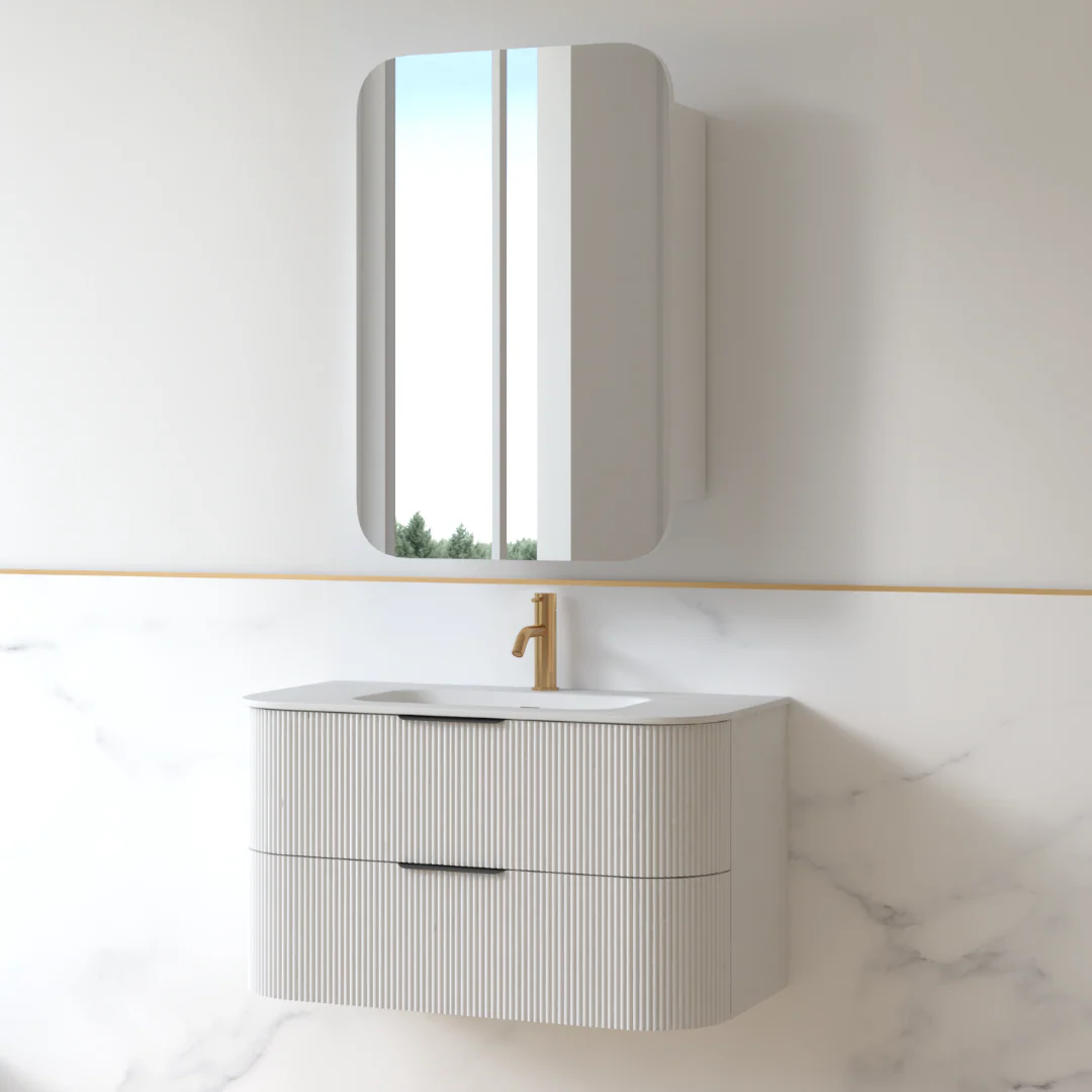 Lunara 900 Curved Matte White Fluted Wall Hung Vanity - Image 4