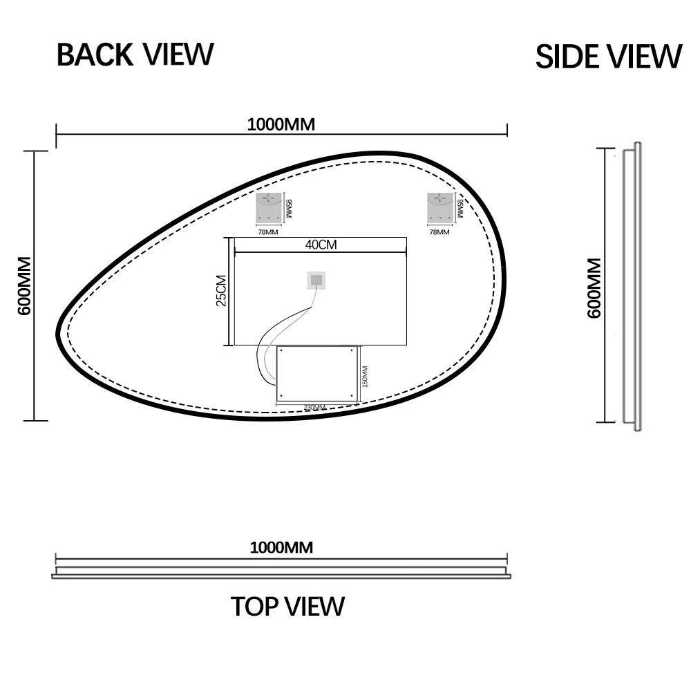 Lunara Touchless 1000 x 600 Asymmetrical LED Mirror - Three Light Temperatures - Image 6