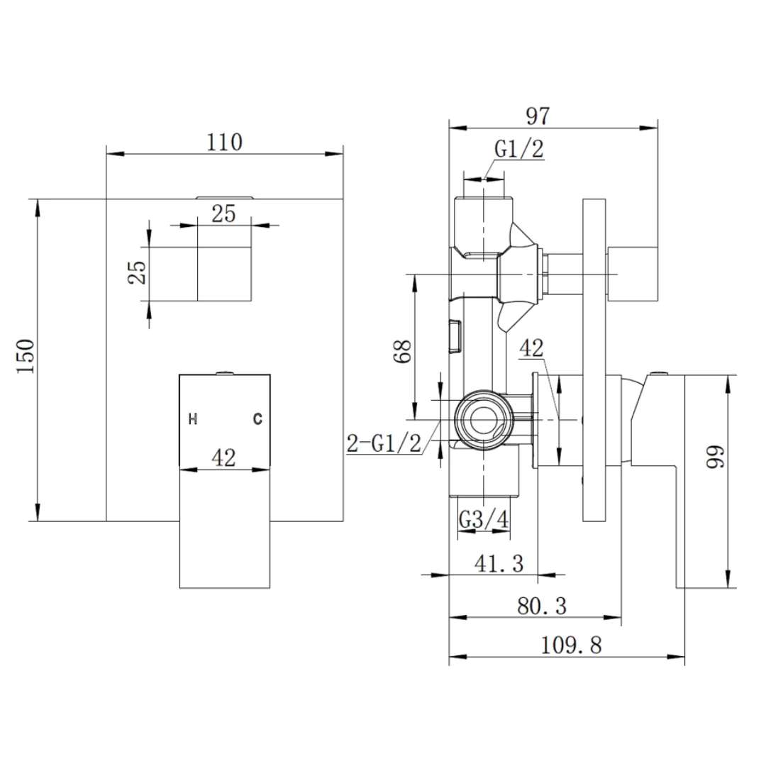 Luxury Matte Black Wall Diverter Mixer - Image 2