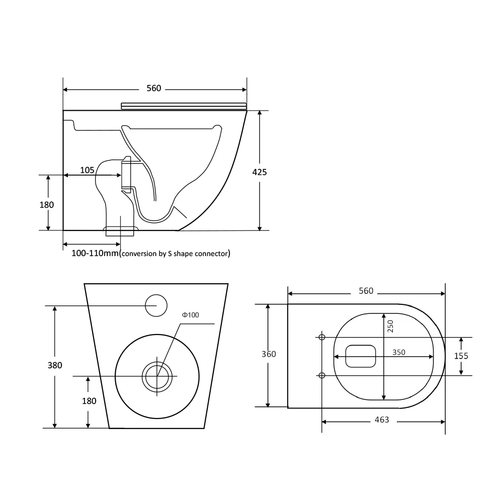 Cova Tornado Rimless In Wall Toilet Suite Pan - Image 3