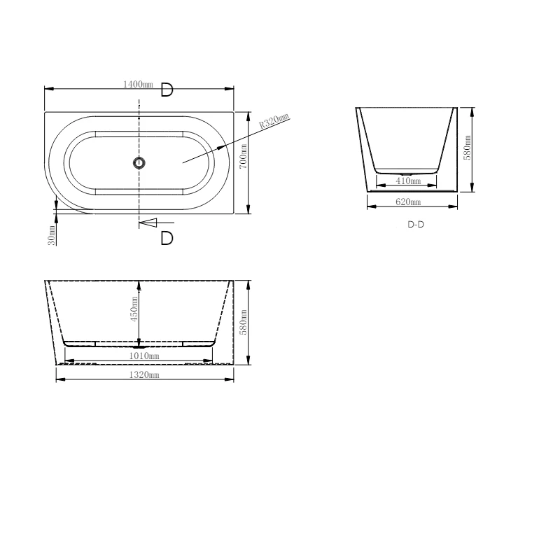 Marco 1400 Gloss White Right Corner Fit Freestanding Bath Tub - Image 4