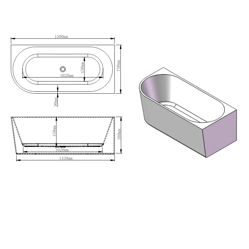 Marco 1500 Gloss White Right Corner Fit Freestanding Bath Tub - Image 4