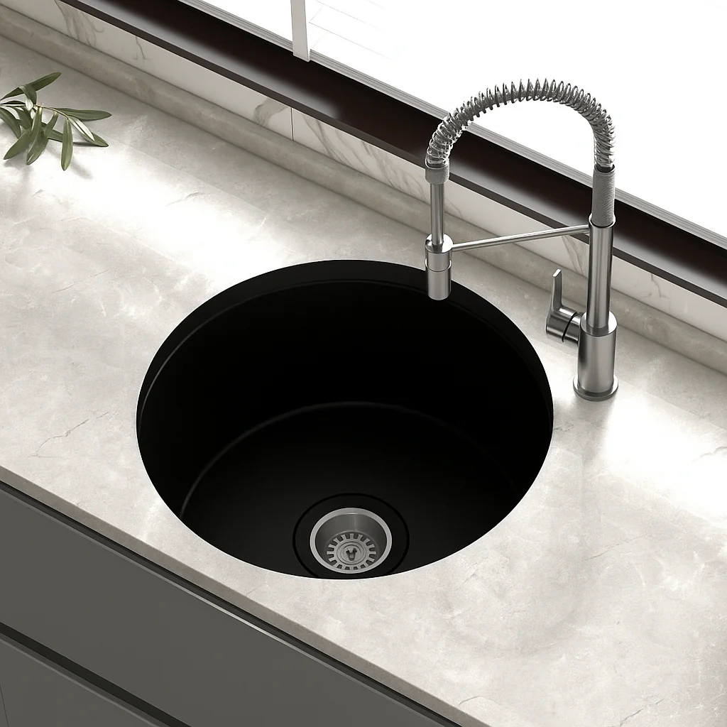 Marlowe 460 Round Matte Black Butler Kitchen & Laundry Sink Package - Image 2