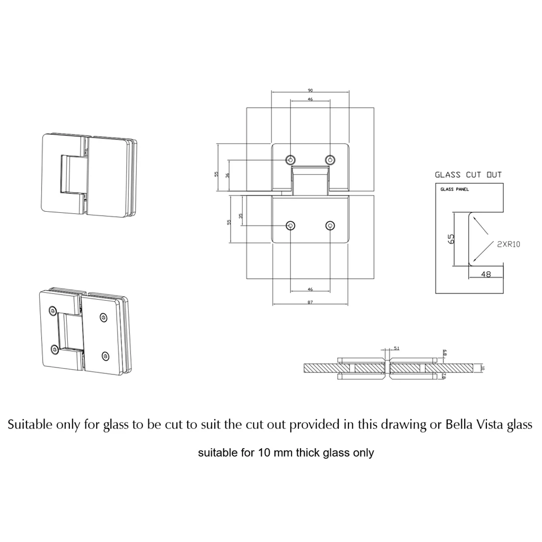 Matte Black Shower Screen Hinge – Glass to Glass - Image 2