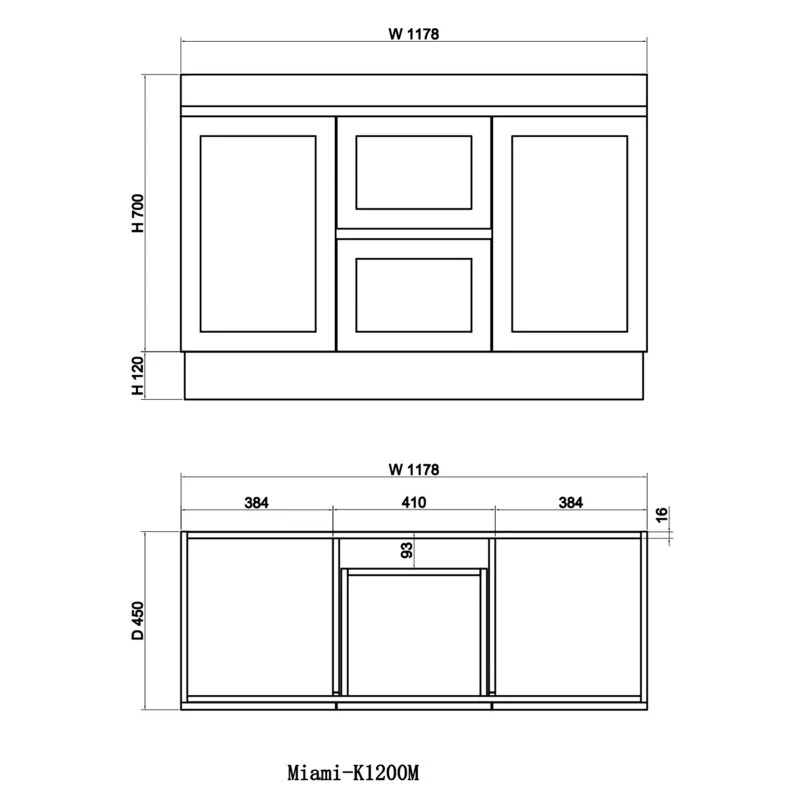 Miami 1200 Double Matte White Vanity With Kickboard - Image 3