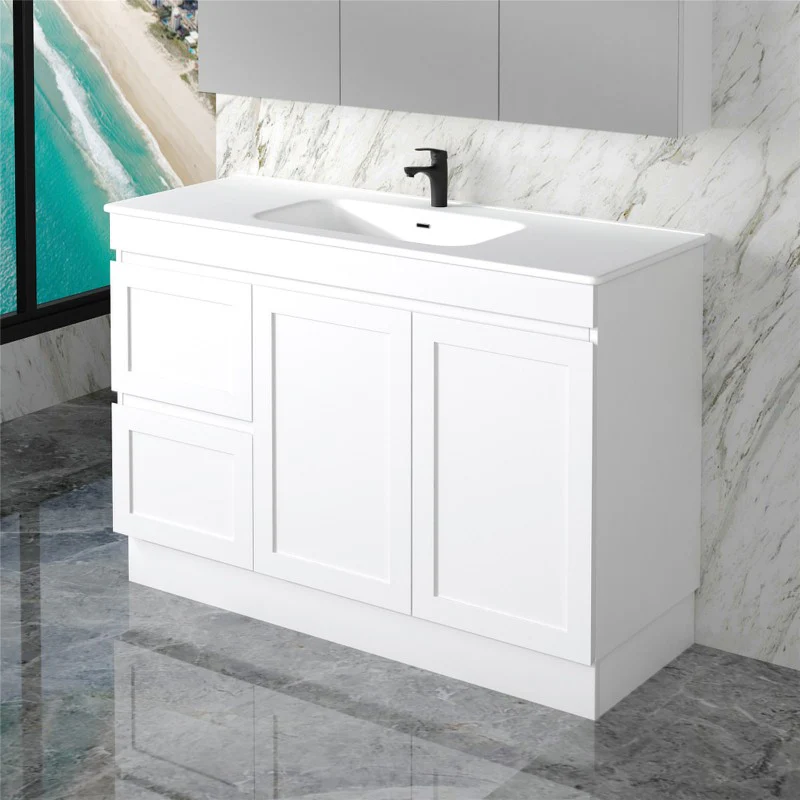 Miami 1200 Matte White Vanity With Kickboard - Right Hand Drawers - Image 2
