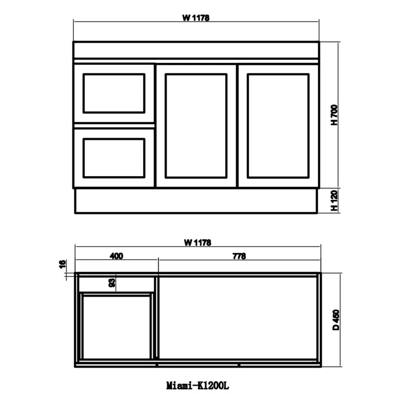 Miami 1200 Matte White Vanity With Kickboard - Right Hand Drawers - Image 6