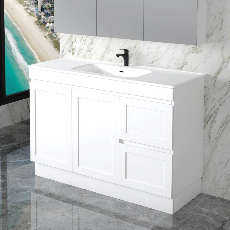 Miami 1200 Matte White Vanity With Kickboard - Right Hand Drawers